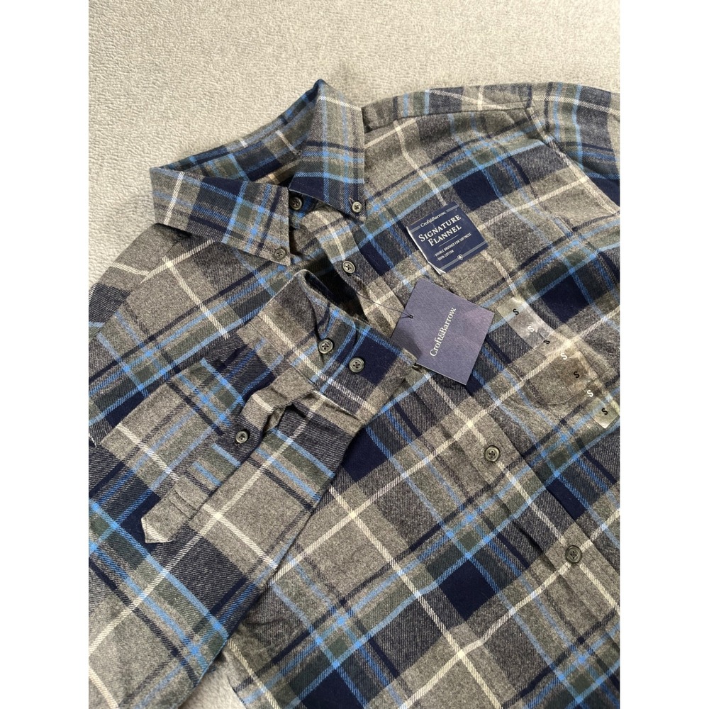 Croft & Barrow Mens Signature Flannel Shirt Gray Blue Plaid Small NEW